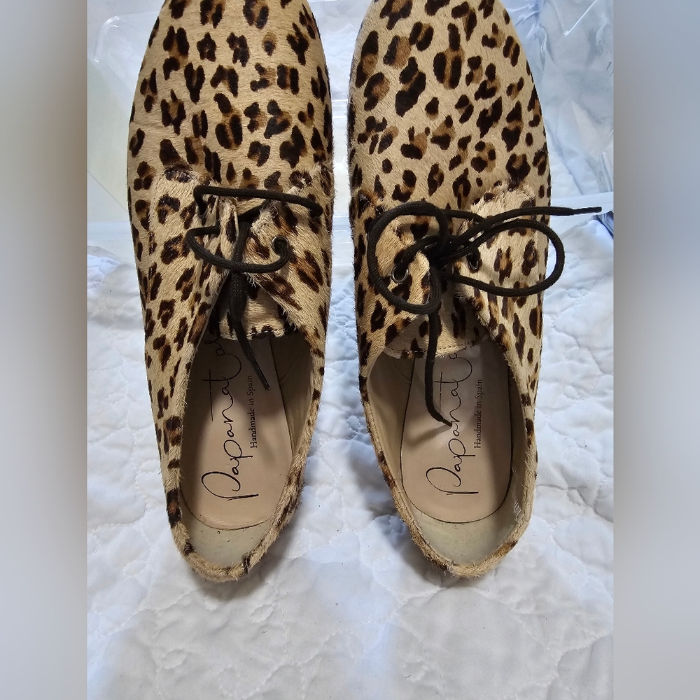 Papanatas Leopard Print Shoes Lace-Up Flats Size 39 - Picture 2 of 11